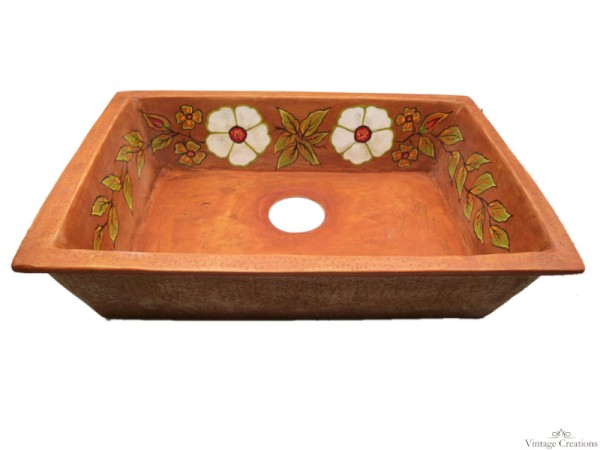 Handmade Rustic Kitchen Sink with Daisies