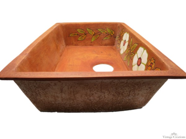 Handmade Rustic Kitchen Sink with Daisies
