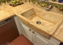 Επιφάνεια πάγκος κουζίνας με νεροχύτη και μπορντούρες σχέδια τραβερτινο