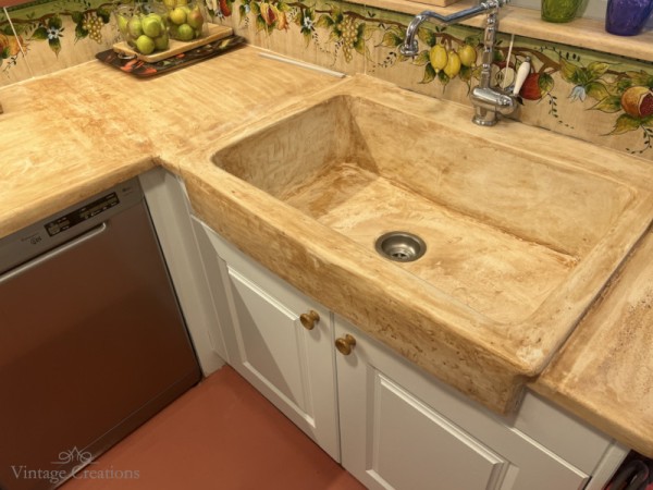 Kitchen counter top with sink and borders travertine designs