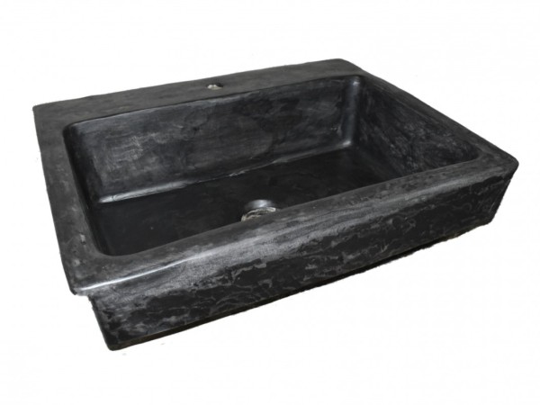 Single handmade kitchen sink black Travertino