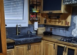 Single handmade kitchen sink black Travertino