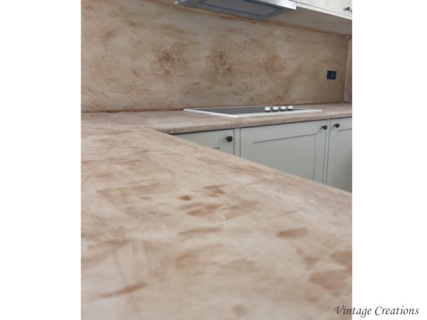 Vintage kitchen composition travertino kitchen counter and backsplash