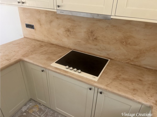 Vintage kitchen composition travertino kitchen counter and backsplash