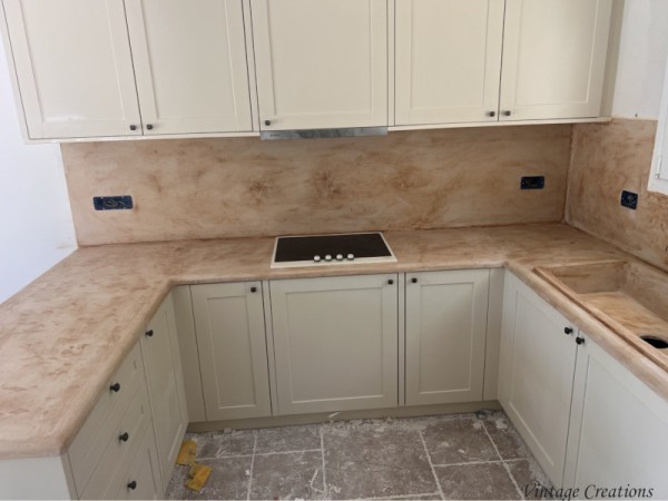 Vintage kitchen composition travertino kitchen counter and backsplash