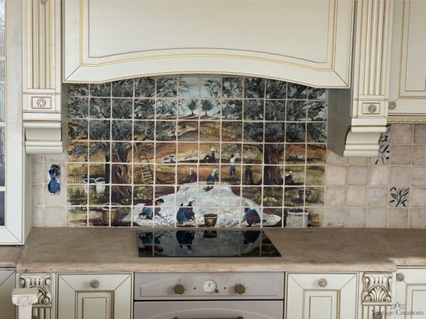 Κουζίνα antique Νεφέλη με πάγκο και πλακάκια τραβερτίνο 