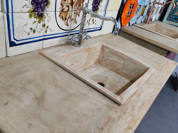 Small Handmade Stone Kitchen Sink 48.5 x 48.5 x 17 cm