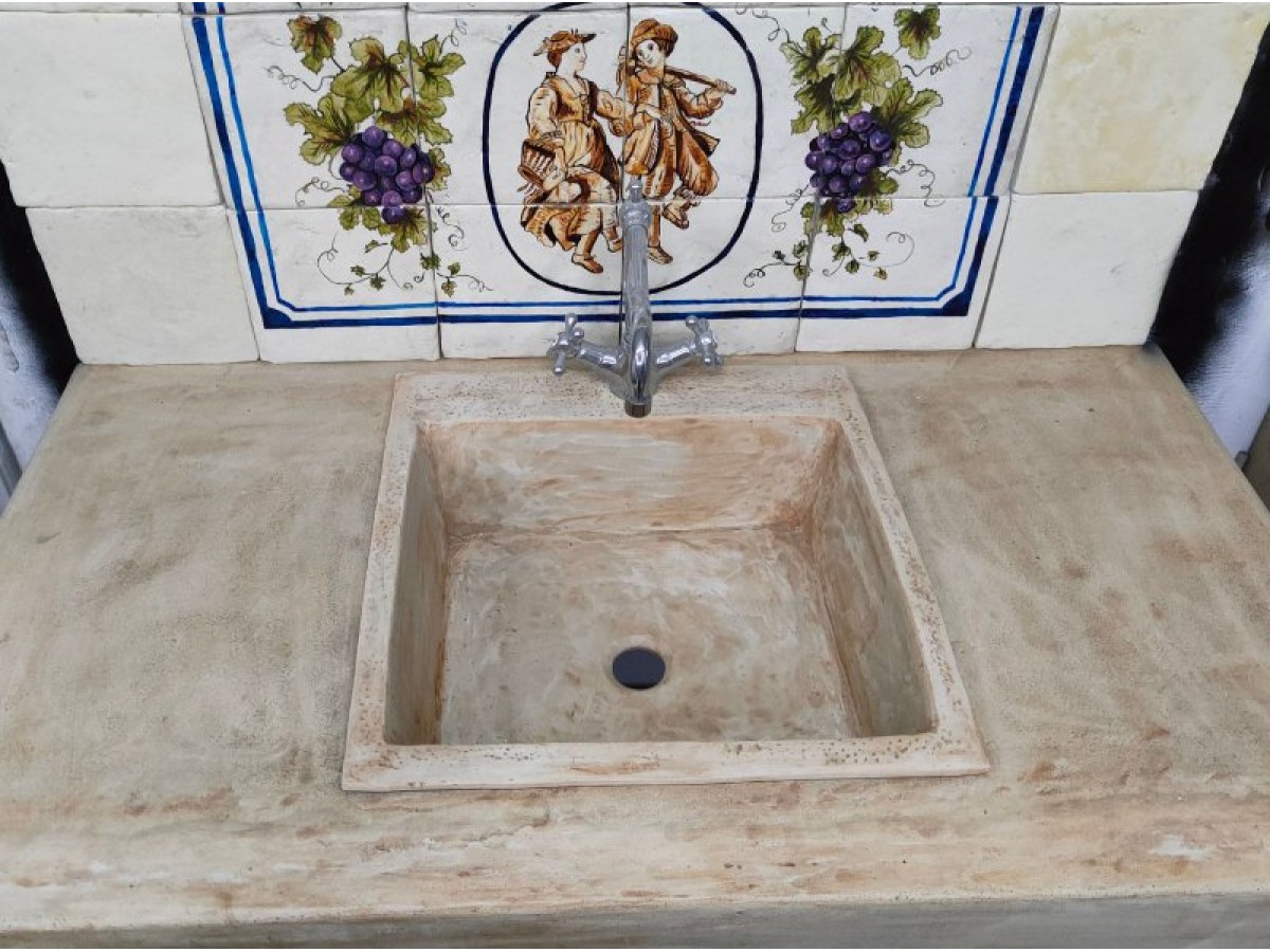 Μικρός Χειροποίητος Πέτρινος Νεροχύτης Κουζίνας  48,5 χ 48,5 χ 17 cm