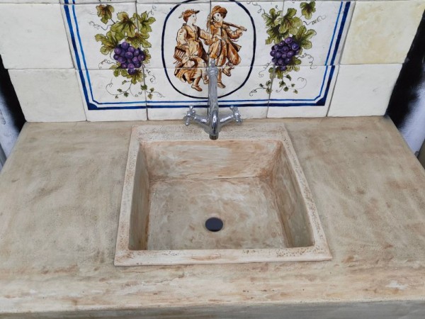 Small Handmade Stone Kitchen Sink 48.5 x 48.5 x 17 cm