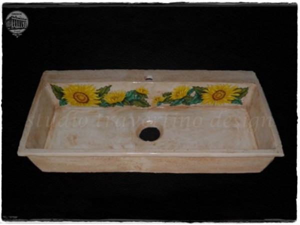 Sunflowers Sinks Travertine Kitchen