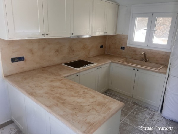 Vintage kitchen composition travertino kitchen counter and backsplash