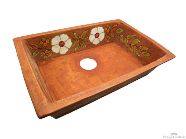 Handmade Rustic Kitchen Sink with Daisies