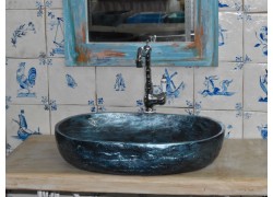 Χειροποίητος Νιπτήρας Μπάνιου Μαύρος Μεταλλιζέ Μπλε Θέτις