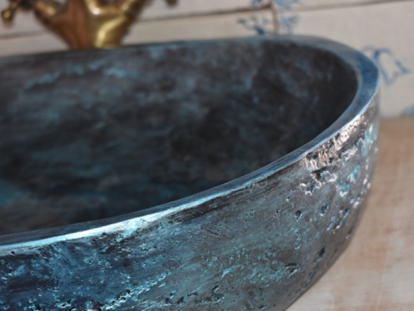 Χειροποίητος Νιπτήρας Μπάνιου Μαύρος Μεταλλιζέ Μπλε Θέτις