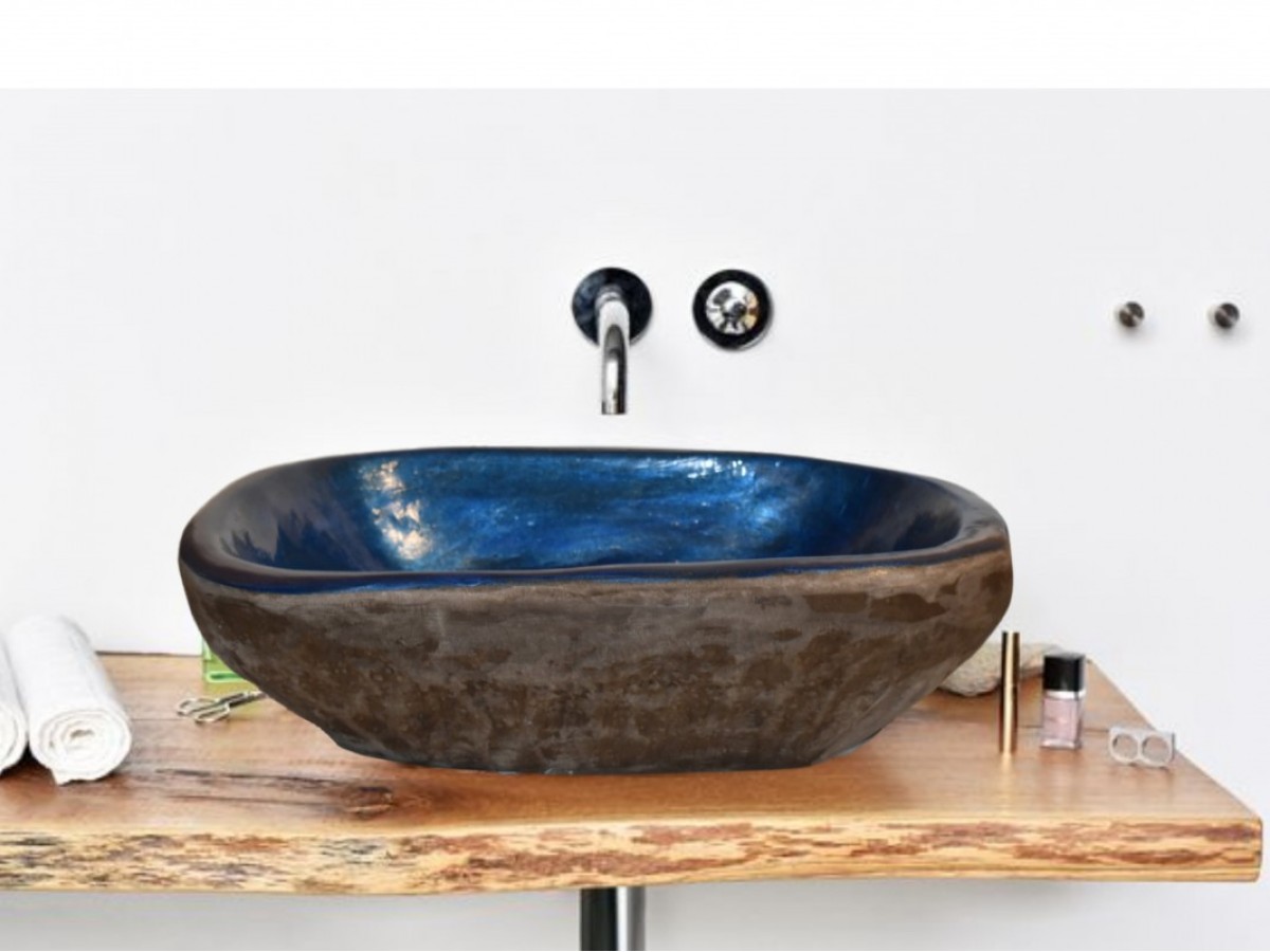 Χειροποίητος Νιπτήρας Μπάνιου Άτλας Δίχρωμος Μπλε - Καφέ