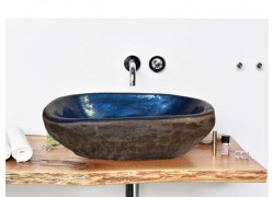 Χειροποίητος Νιπτήρας Μπάνιου Άτλας Δίχρωμος Μπλε - Καφέ