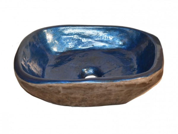 Χειροποίητος Νιπτήρας Μπάνιου Άτλας Δίχρωμος Μπλε - Καφέ