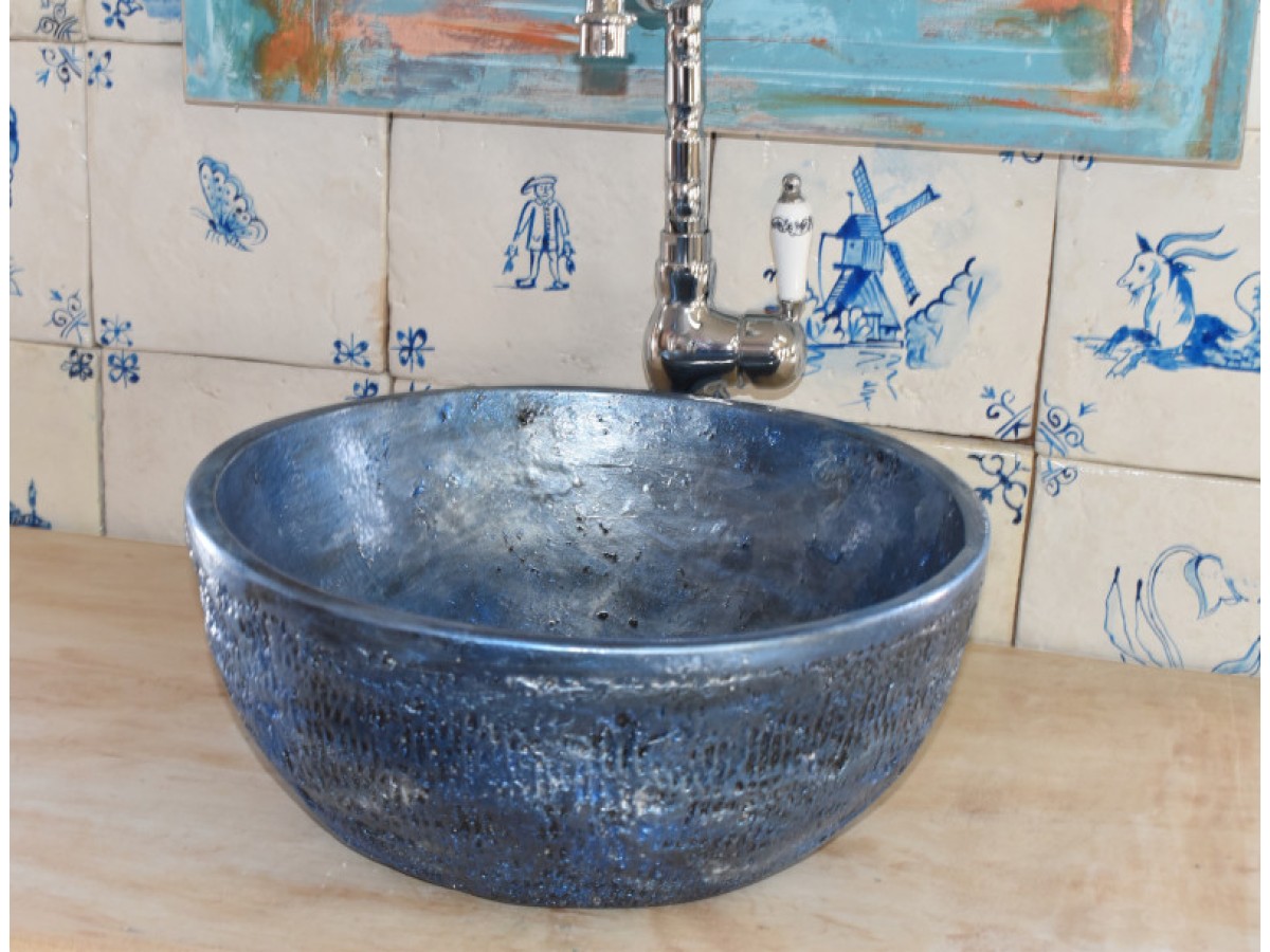 Χειροποίητος Νιπτήρας Θέων Μεταλιζέ Ιριδίζον Μπλε Τίρκουαζ  