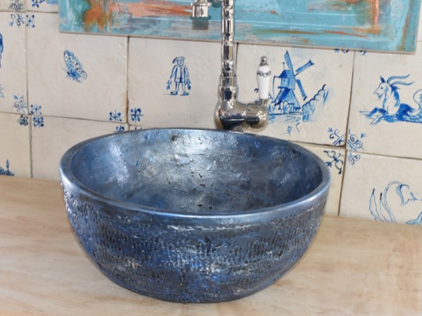Handmade Metal Sink Iridescent Blue Turquoise
