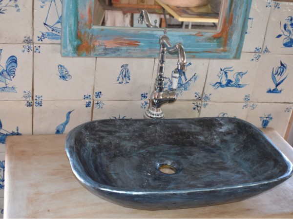 Χειροποίητος Νιπτήρας Μπάνιου Οδυσσέας μαύρος  μεταλλιζέ τυρκουάζ