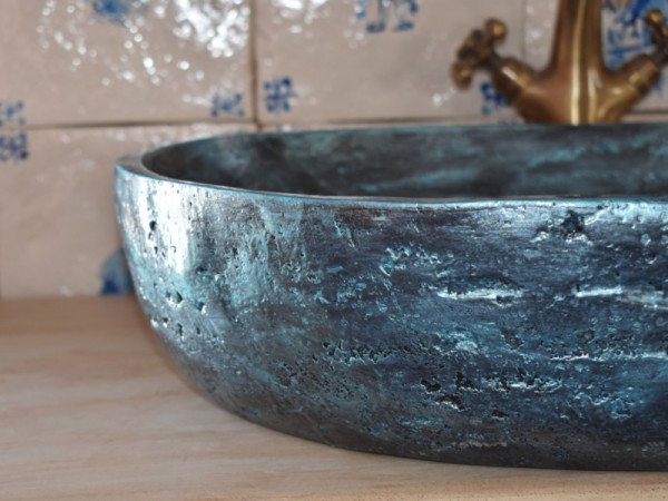 Χειροποίητος Νιπτήρας Μπάνιου Μαύρος Μεταλλιζέ Μπλε Θέτις