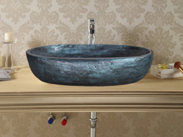 Χειροποίητος Νιπτήρας Μπάνιου Μαύρος Μεταλλιζέ Μπλε Θέτις