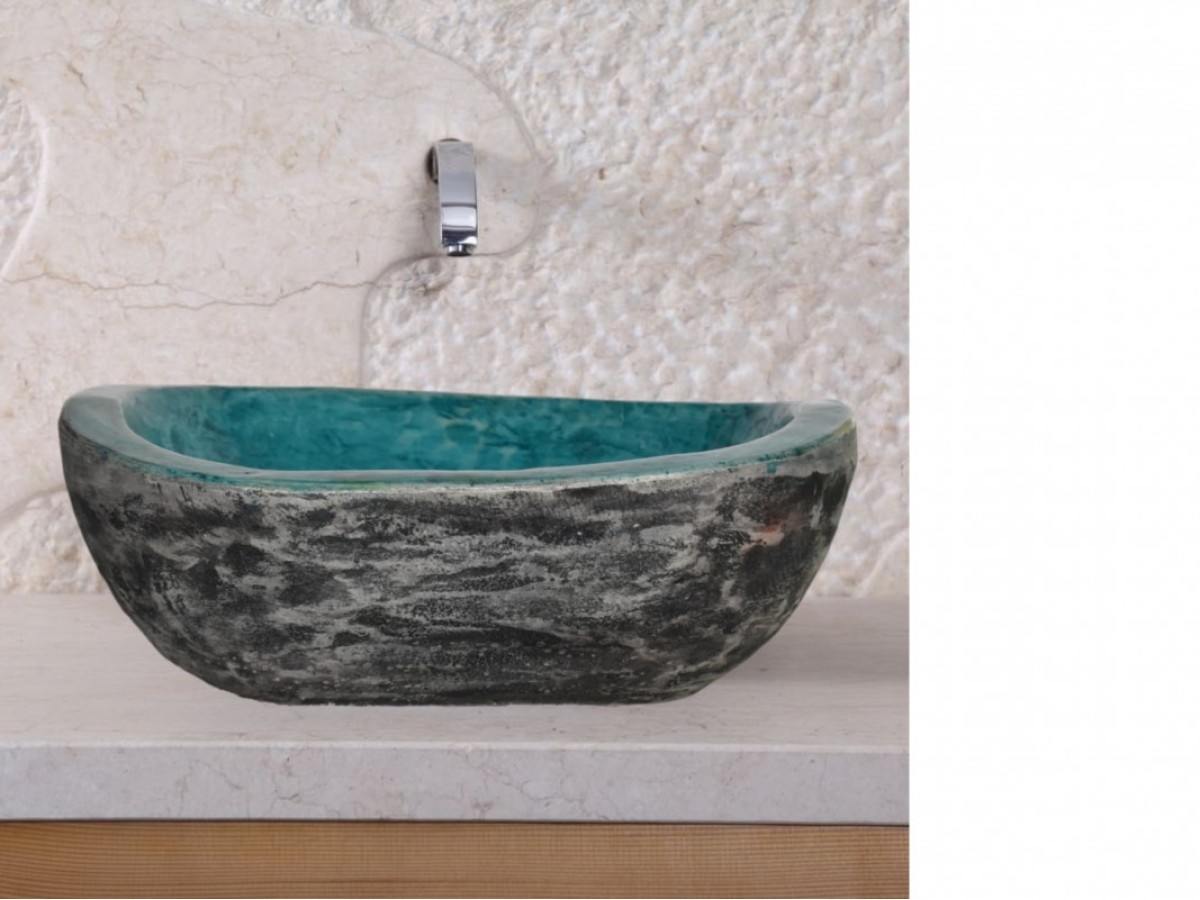 Νιπτήρας Χειροποίητος Νικίας Μαύρος Τυρκουάζ