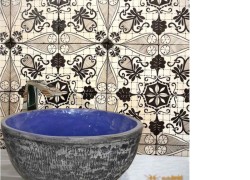 Θέων Χειροποίητος Επιτραπέζιος Νιπτήρας Δίχρωμος Μωβ Μαύρος 