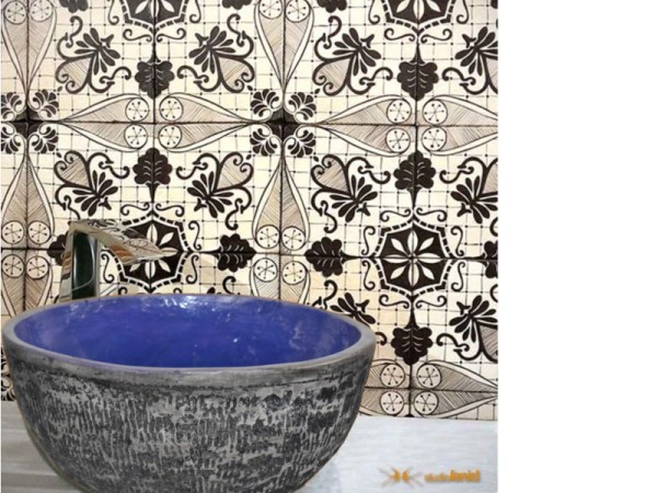 Θέων Χειροποίητος Επιτραπέζιος Νιπτήρας Δίχρωμος Μωβ Μαύρος 