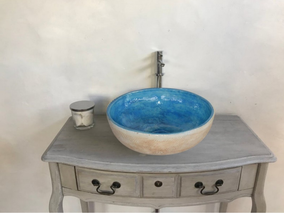 Στρογγυλός Vintage Νιπτήρας Λίθος Δίχρωμος