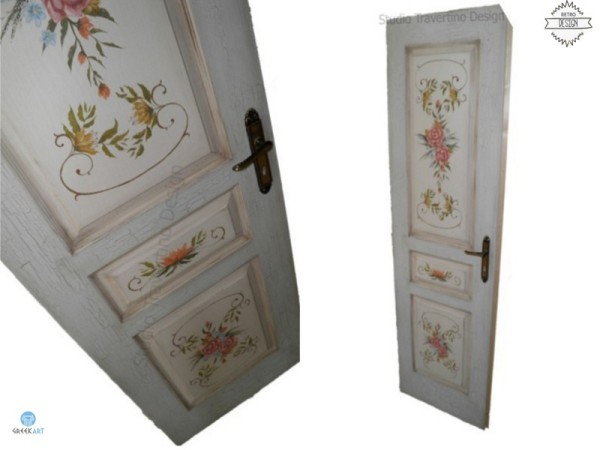 Ρετρό Με Ζωγραφική Παλαίωση Πόρτες Ρόζα