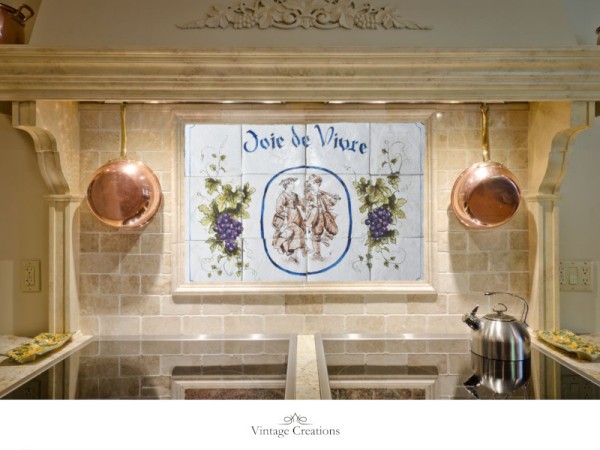 Δούκισσα Ζωγραφική Παράσταση Κουζίνας Από Πλακίδια Χειροποίητα Τραβερτίνο