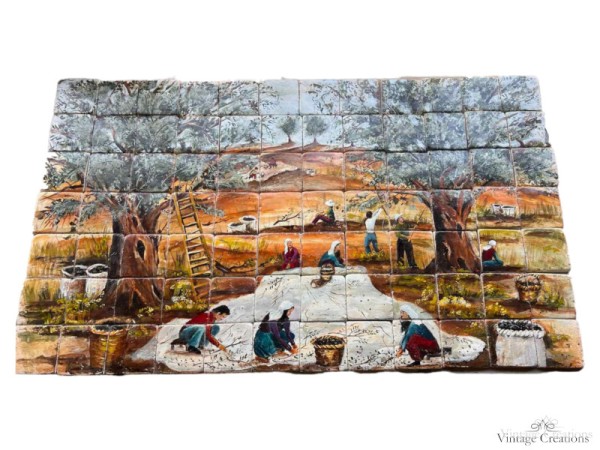 Πλακάκια κουζίνας τραβερτίνο με ζωγραφική παράσταση ελαιώνας 