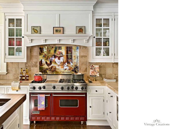 Χωριό παράσταση κουζίνας με πλακάκια χειροποίητα τραβερτίνο