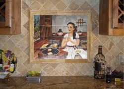 Τραβερτίνο Πλακάκια Παράσταση Κουζίνας Νοικοκυρά.