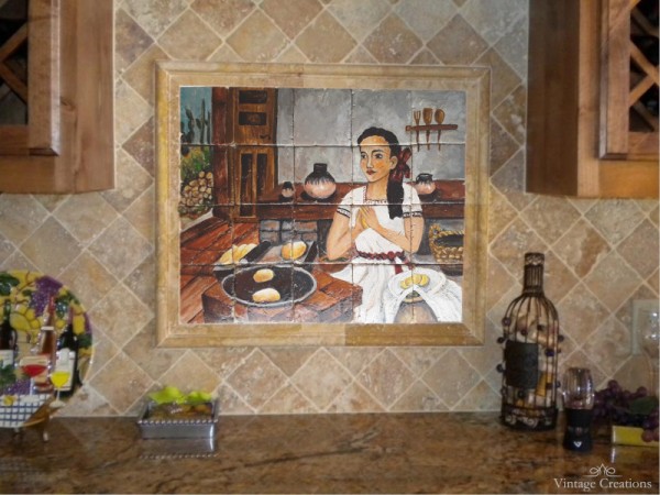 Τραβερτίνο Πλακάκια Παράσταση Κουζίνας Νοικοκυρά.