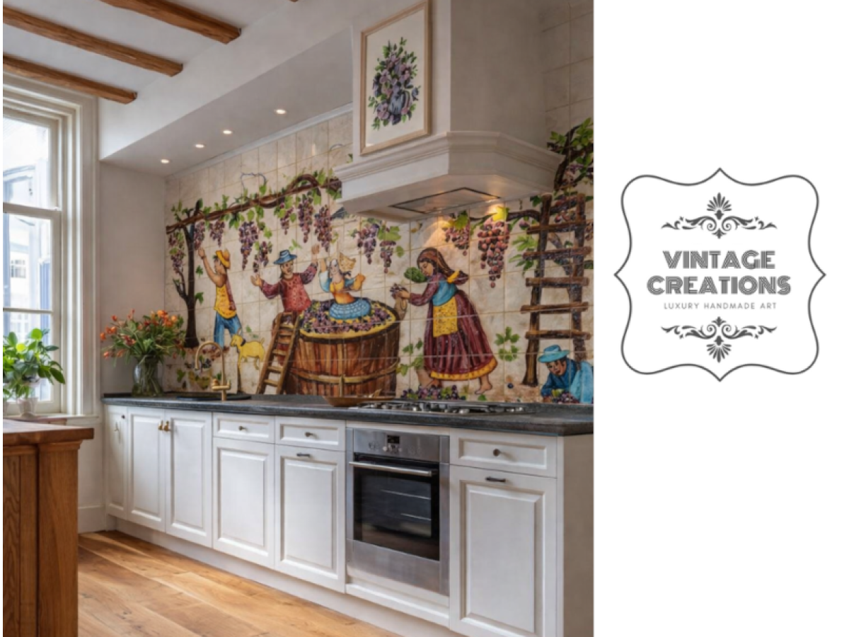 Χειροποίητα Ζωγραφιστά Πλακάκια  Παράσταση Τρύγου στο Πατητήρι