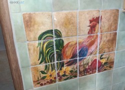 Handmade Πλακάκια Τραβερτίνο Παράσταση Κόκορας 