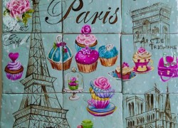 Ζωγραφική Παράσταση Κουζίνας Παρίσι Από Πλακάκια Travertino 