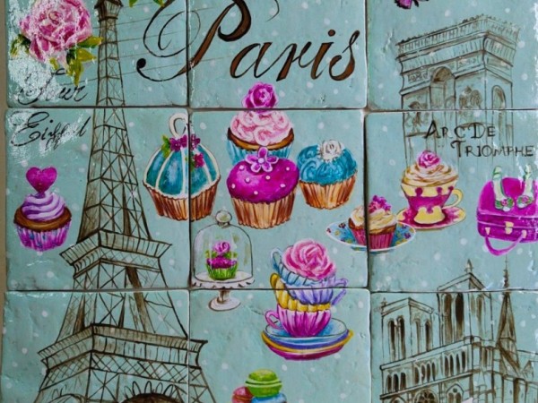 Ζωγραφική Παράσταση Κουζίνας Παρίσι Από Πλακάκια Travertino 