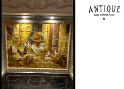 Village kitchen show with handmade travertine tiles