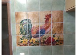 Handmade Πλακάκια Τραβερτίνο Παράσταση Κόκορας 