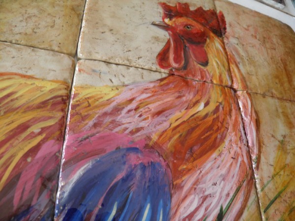 Handmade Πλακάκια Τραβερτίνο Παράσταση Κόκορας 