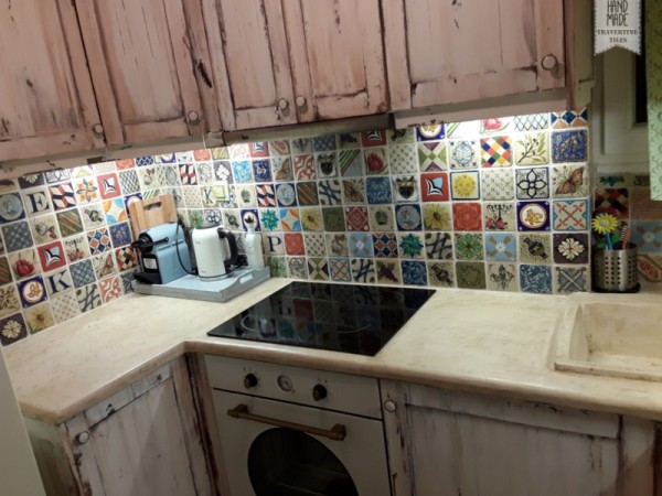 Mix Travertino Retro Handmade Special Kitchen Tiles Santorini