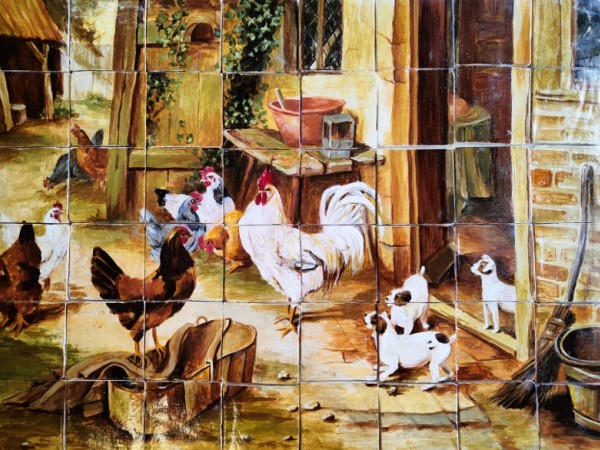 Χωριό παράσταση κουζίνας με πλακάκια χειροποίητα τραβερτίνο