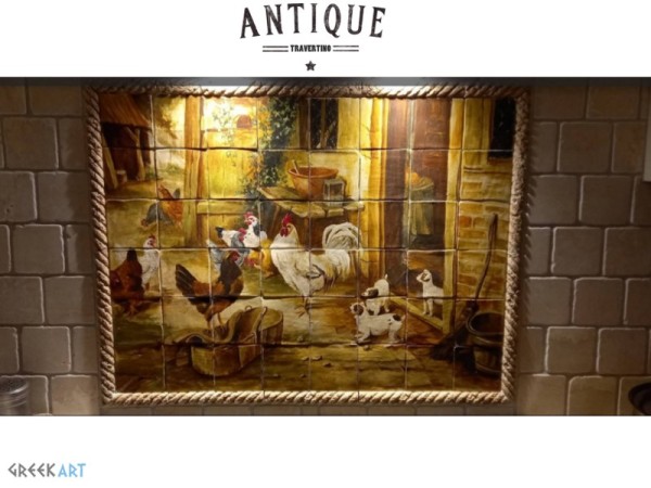 Χωριό παράσταση κουζίνας με πλακάκια χειροποίητα τραβερτίνο