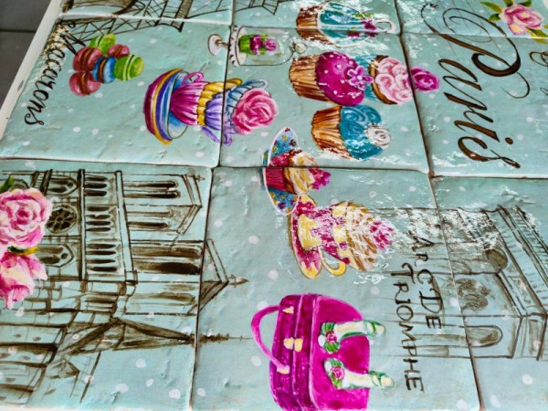 Ζωγραφική Παράσταση Κουζίνας Παρίσι Από Πλακάκια Travertino 