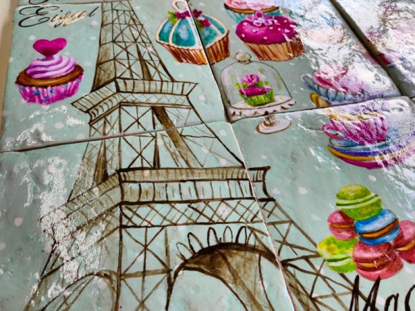 Ζωγραφική Παράσταση Κουζίνας Παρίσι Από Πλακάκια Travertino 