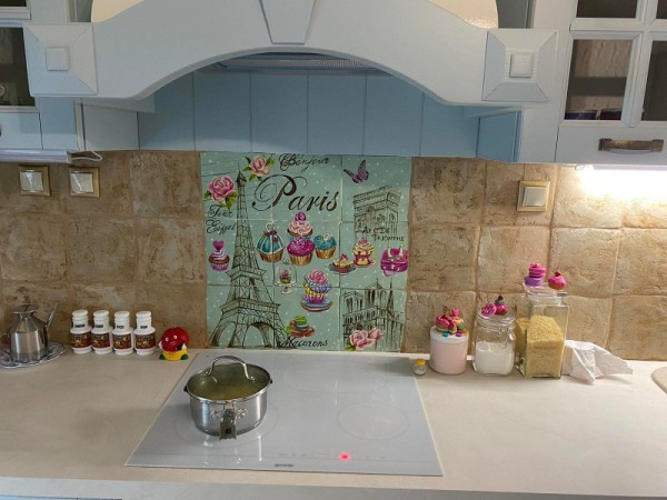 Ζωγραφική Παράσταση Κουζίνας Παρίσι Από Πλακάκια Travertino 