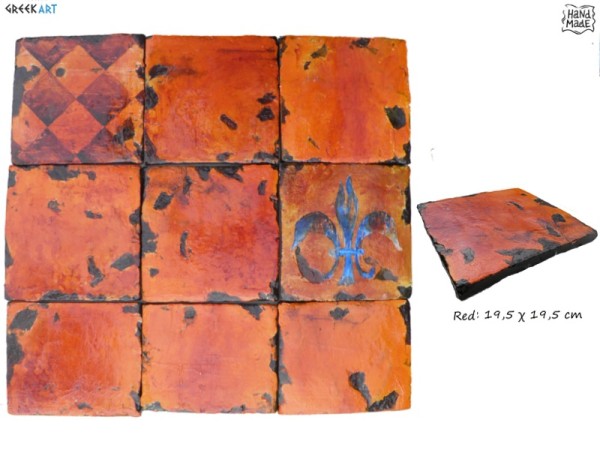 Αντικέ Παλαιωμένα Τραβερτίνο Πλακάκια Μύκονος Κόκκινο Παλιό 10,5 χ 10,5 cm